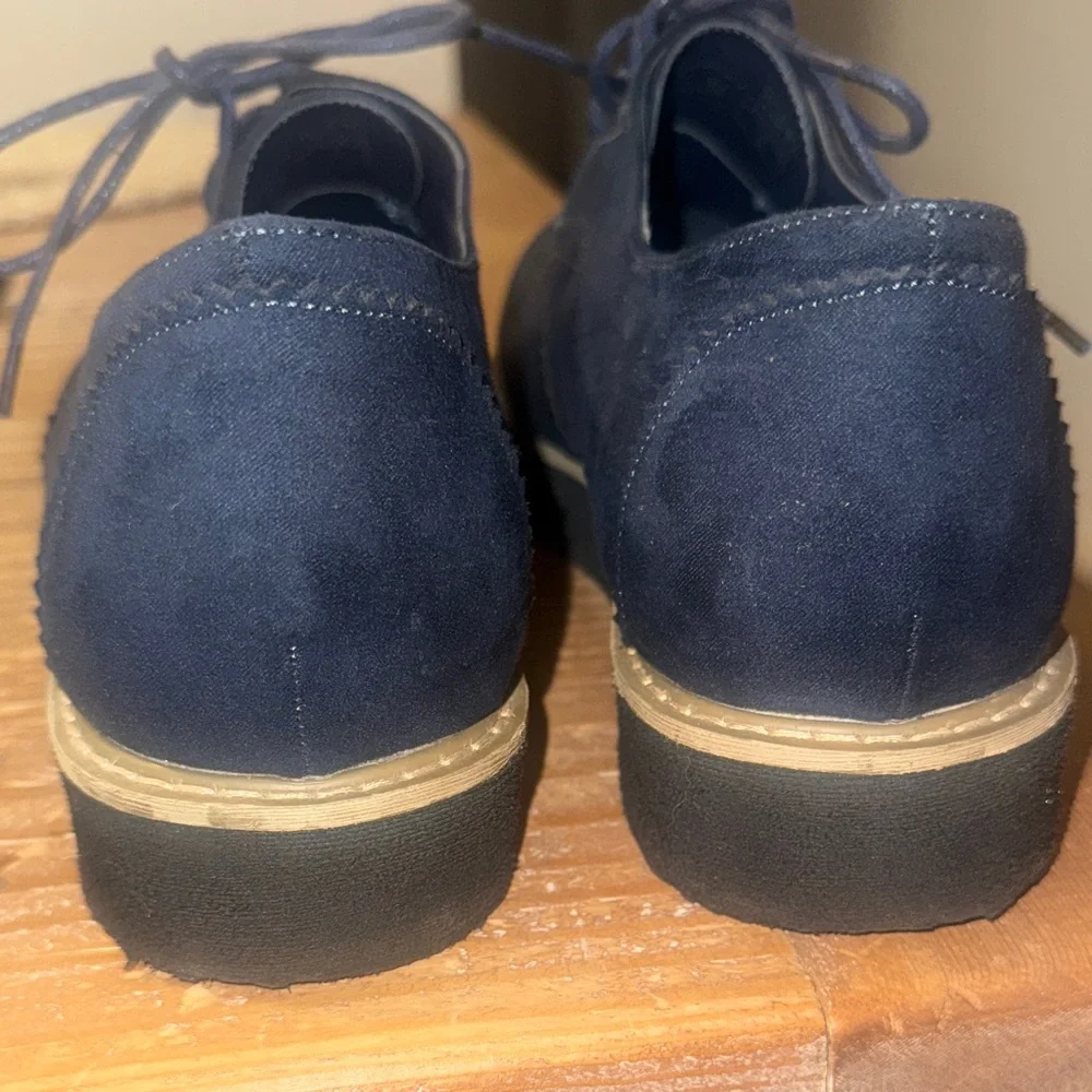 Evans Extra Wide Greer Brogue Men's Blue Faux Suede Oxfords Size 11